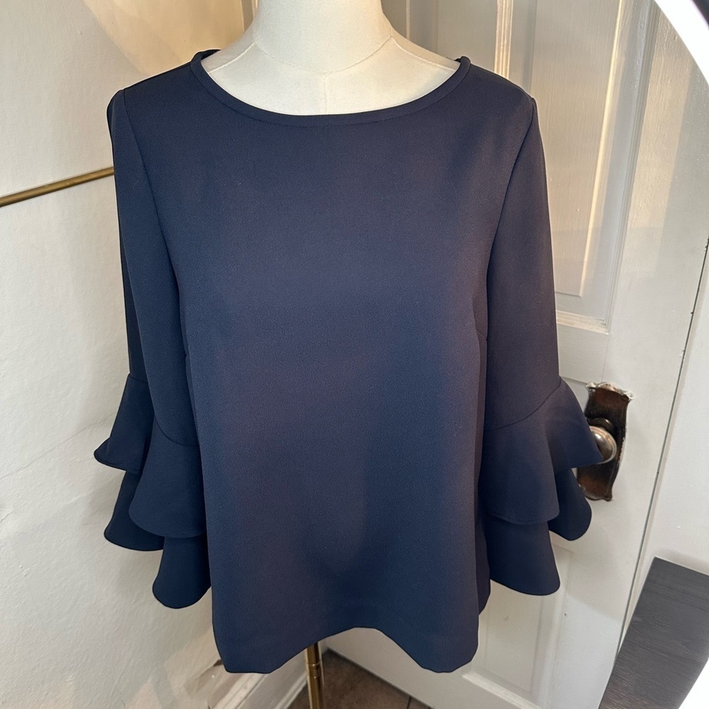 J.Crew Lana Tiered Bell Sleeve Top in navy blue